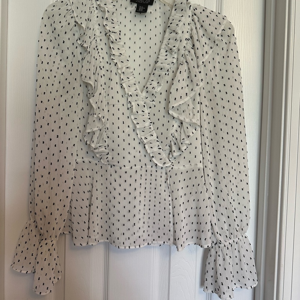Rachel Zoe Cream Ruffled Bib Collar Blouse